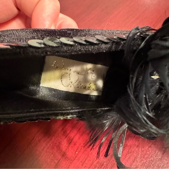 Wayne M Kleski Mini Decorative Shoe Velvet Heel w/ Boa Feathers Sequins Vintage - Picture 13 of 13